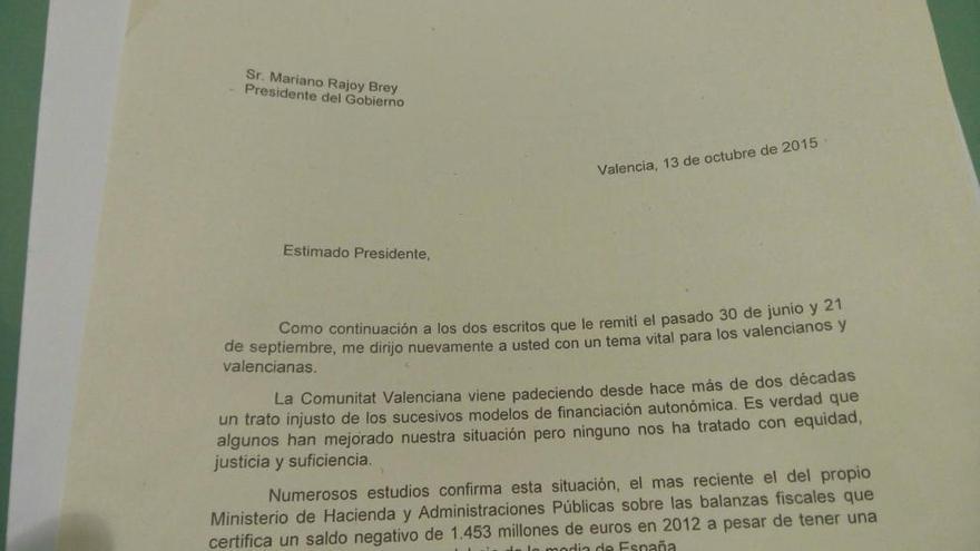 La carta de Puig a Rajoy.