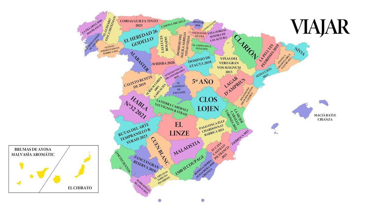 El mapa con el mejor vino de cada provincia de España.