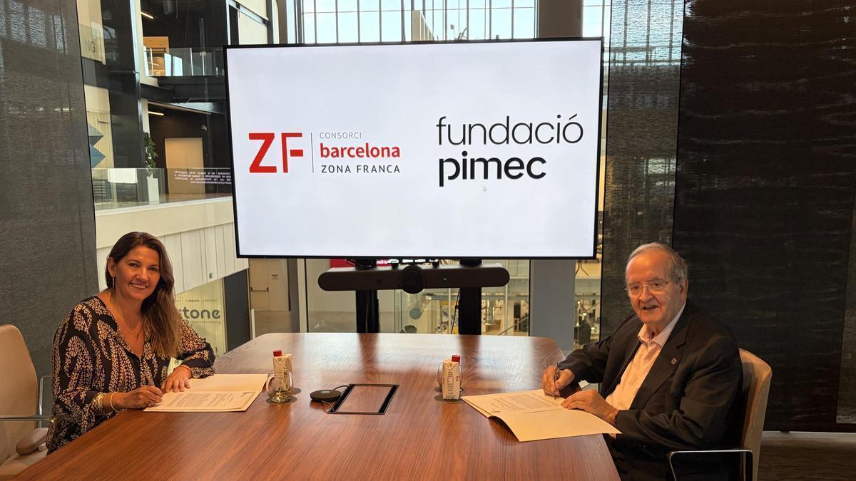 Blanca Sorigué, directora general del Consorci de la Zona Franca de Barcelona (CZFB), y Josep González, presidente de la Fundació Pimec