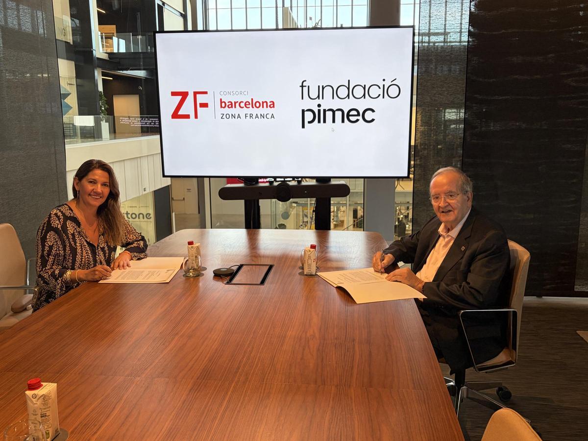 Blanca Sorigué, directora general del Consorci de la Zona Franca de Barcelona (CZFB), i Josep González, president de la Fundació Pimec