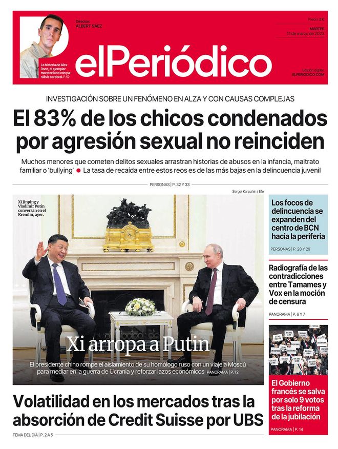 La portada d’EL PERIÓDICO del 21 de març del 2023