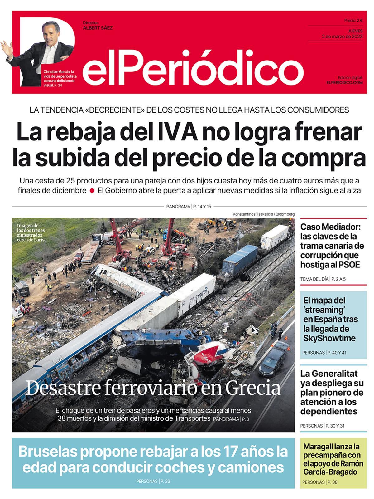 La portada d’EL PERIÓDICO del 2 de març del 2023 La portada d’EL PERIÓDICO del 2 de març del 2023