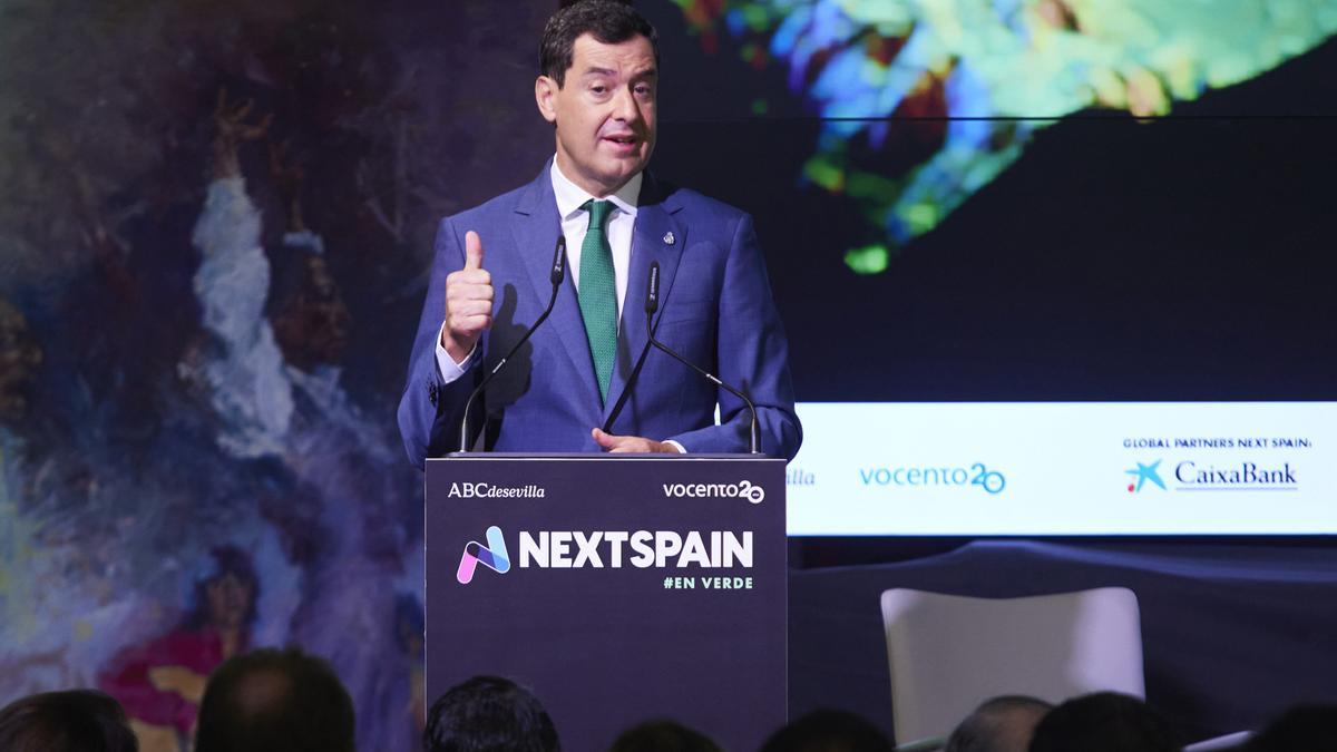 El presidente de la Junta de Andalucía, Juanma Moreno, interviene durante el Foro Vocento &#039;Next Spain: la España que queremos&#039;.