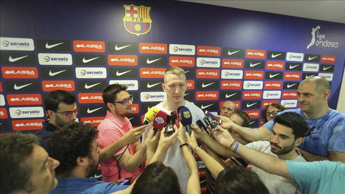 Rolands Smits, este jueves en la zona mixta del Palau Blaugrana