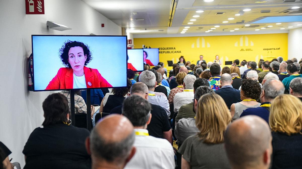 Imagen del último consejo nacional de ERC durante la intervención de Marta Rovira.
