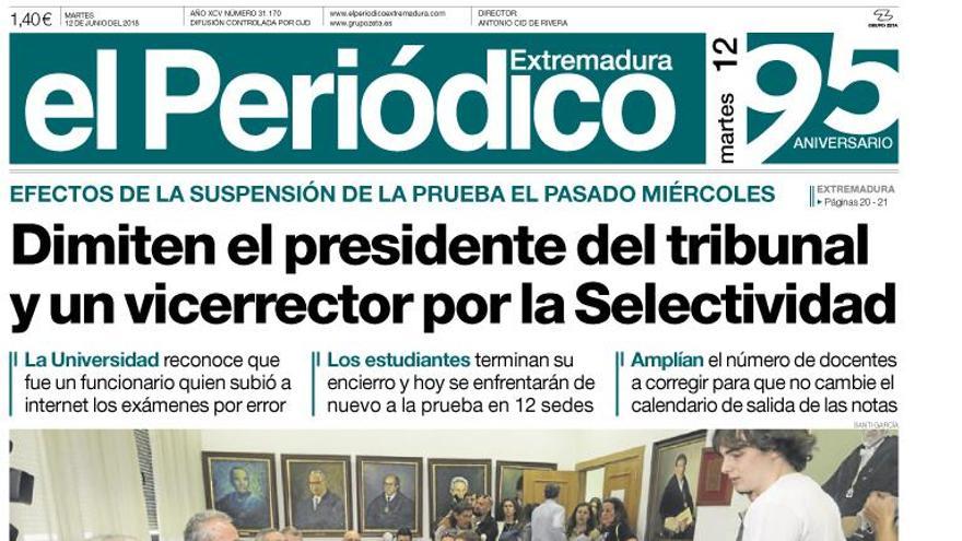 Esta es la portada de EL PERIÓDICO EXTREMADURA correspondiente al día 12 de junio del 2018