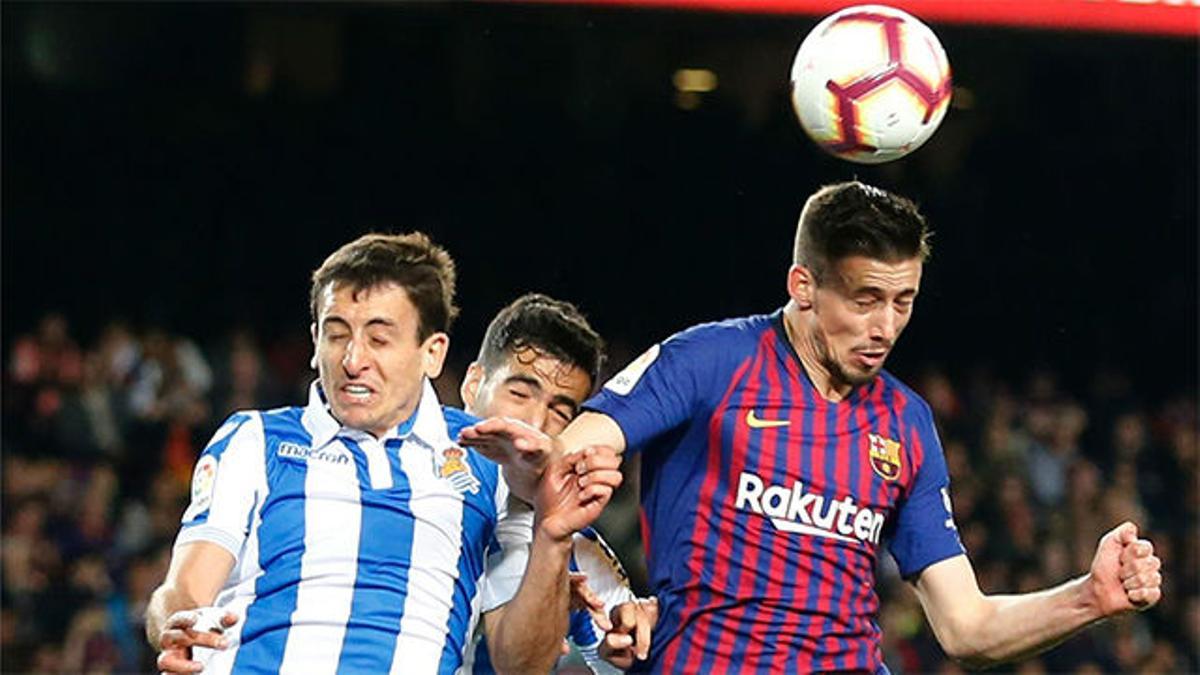 Lenglet abrió la lata frente a la Real Sociedad tras un córner