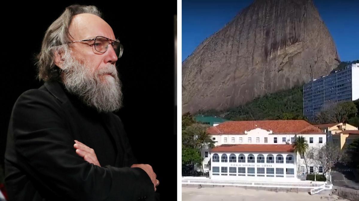 A la derecha, el pensador Aleksándr Duguin, acusado de ideas genocidas respecto a Ucrania. A la derecha, la Escola Superior de Guerra, institución con la que Duguin ha colaborado.