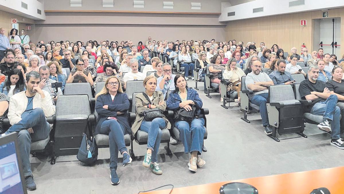Asistentes a la asamblea del personal laboral autonómico celebrada ayer en la capital grancanaria.