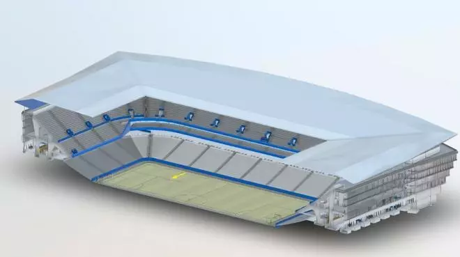 Vista 3D del proyecto de La Romareda desde los laterales