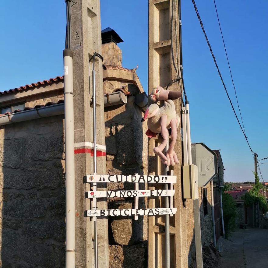 Otra de las señales de advertencia a los conductores en Villardiegua de la Ribera.