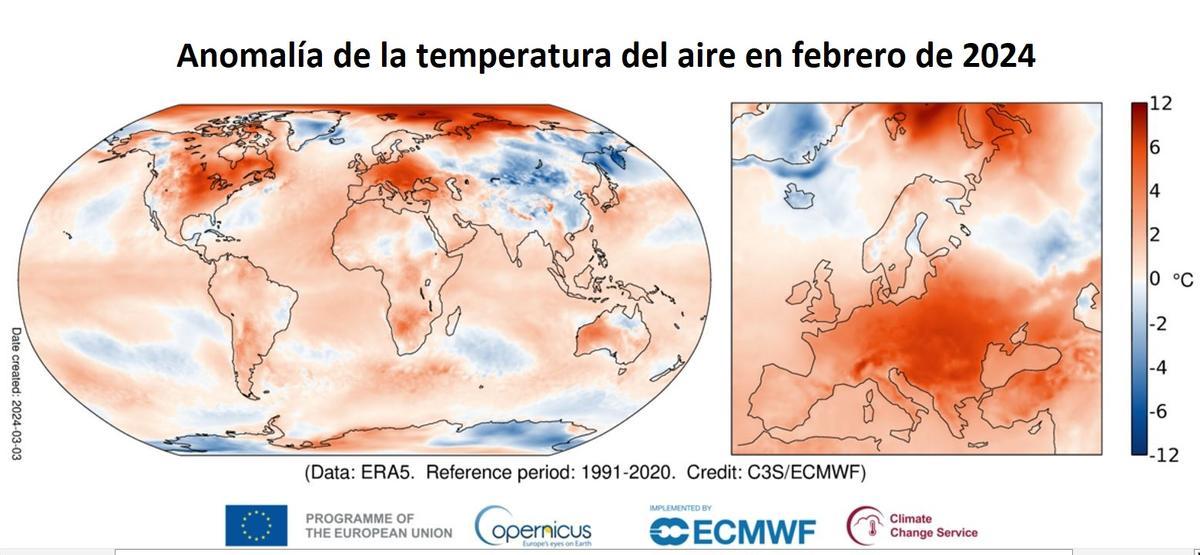 Anomalías de temperatura en el planeta en febrero