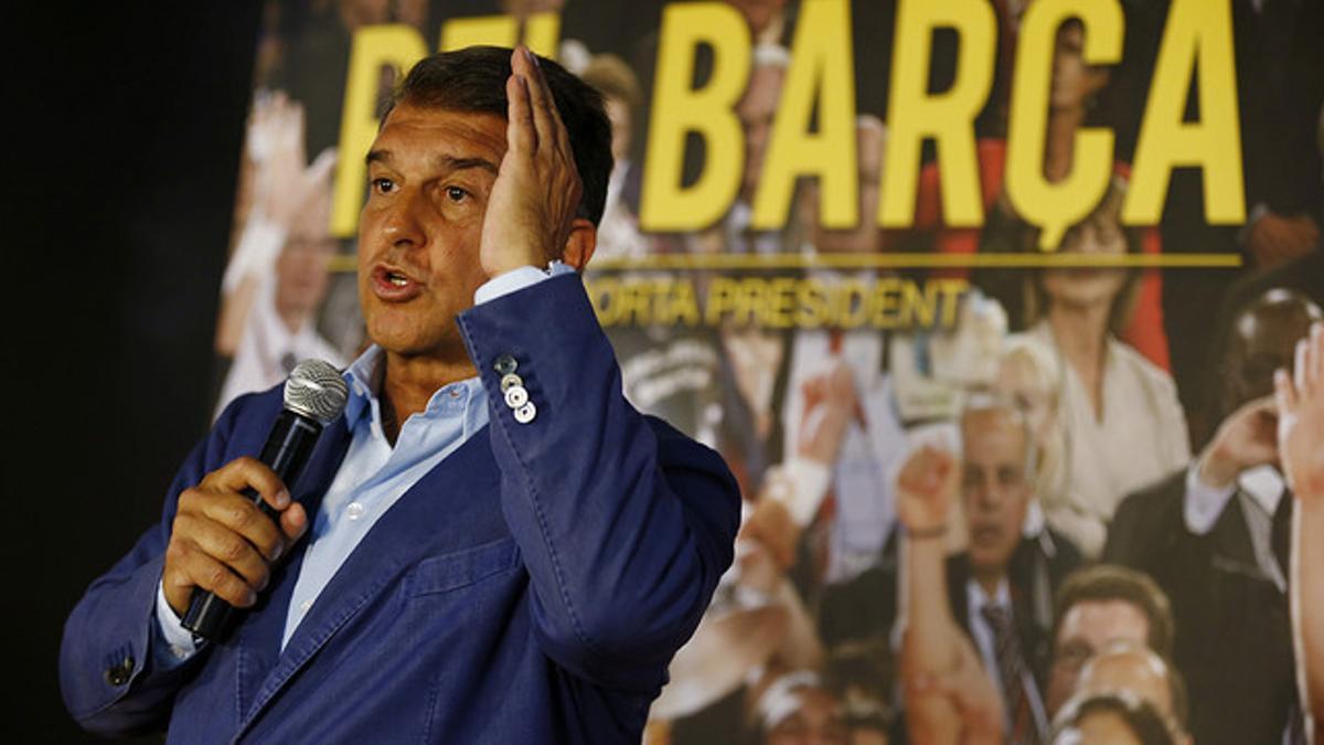 Joan Laporta, durante la presentación de su candidatura a la presidencia del Barça