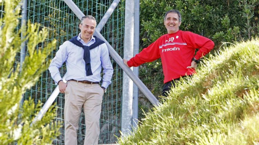 Paco Herrera y Miguel Torrecilla, en A Madroa, durante su etapa en el Celta.