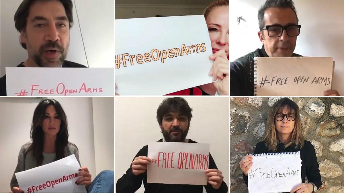 Apoyo a Proactiva Open Arms:Ç Javier Bardem, Paula Vázquez, Andreu Bienafuente, Cristina Saavedra, Jordi Évole y Noemí Galera.