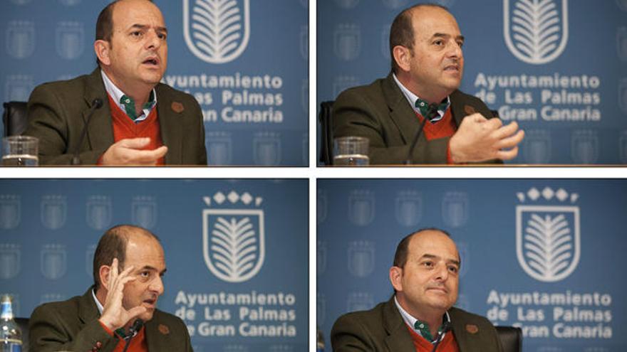 El alcalde de Las Palmas de Gran Canaria, Juan José Cardona, durante la rueda de prensa que ofreció este jueves tras el acuerdo con los vecinos de Santa Catalina que ha permitido salvar las fiestas nocturnas del Carnaval.