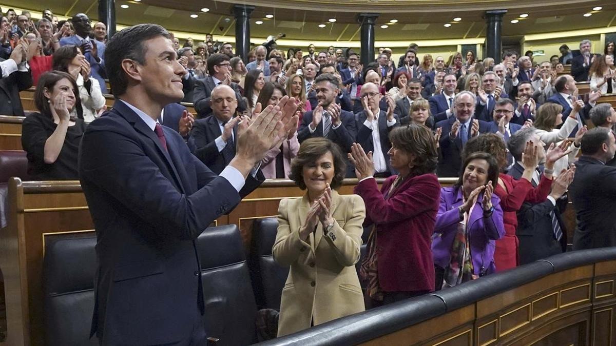 Pedro Sánchez, tras la votación que le ha investido presidente de Gobierno.