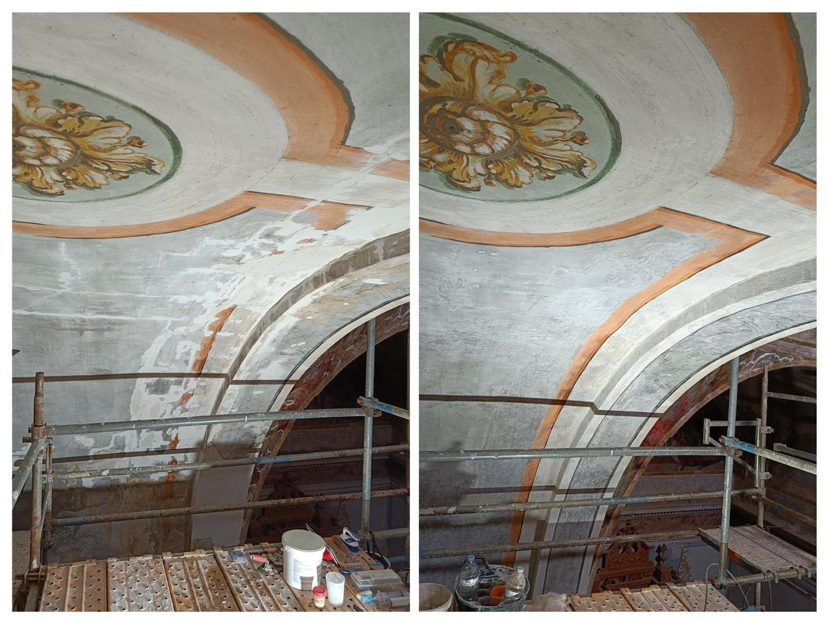 Renaixent les pintures de la capella de la Comunió de Canet lo Roig dedicades a la Justícia i la Temprança.