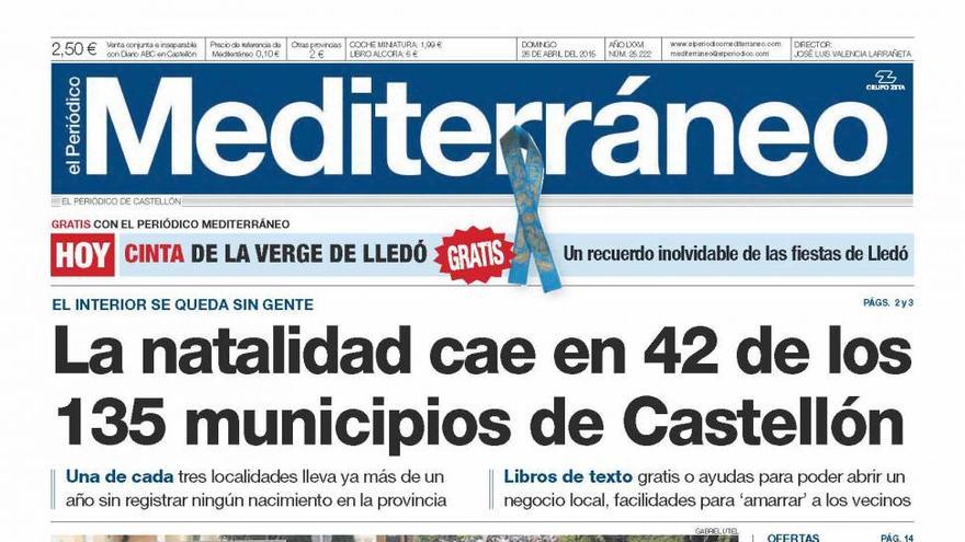 La natalidad cae en 42 de los 135 municipios de Castellón, hoy en la portada de El Periódico Mediterráneo