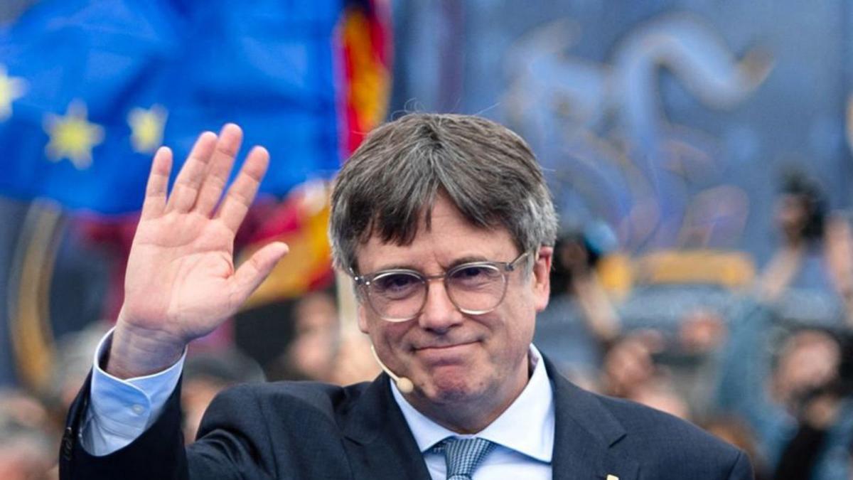 L’expresident Carles Puigdemont, ahir a l’acte de Junts a Elna. | MATTHIEU RONDEL / AFP