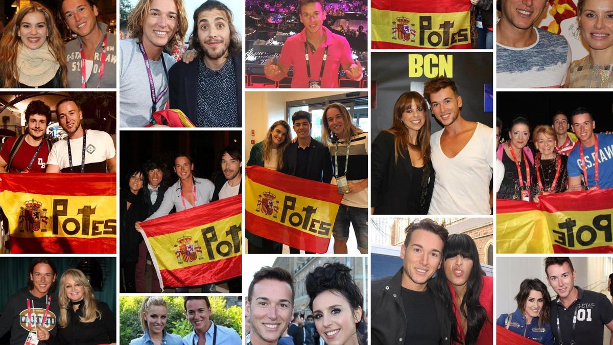 Lucas Cabo, junto a distintos representantes de España en Eurovisión.