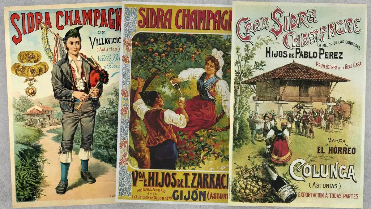 Varias etiquetas de sidras achampañadas que se vendían en América en el siglo XIX.