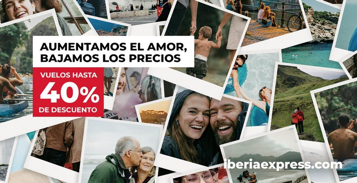 Iberia Express lanza descuentos del 40 por ciento en todos sus vuelos por San Valentín.