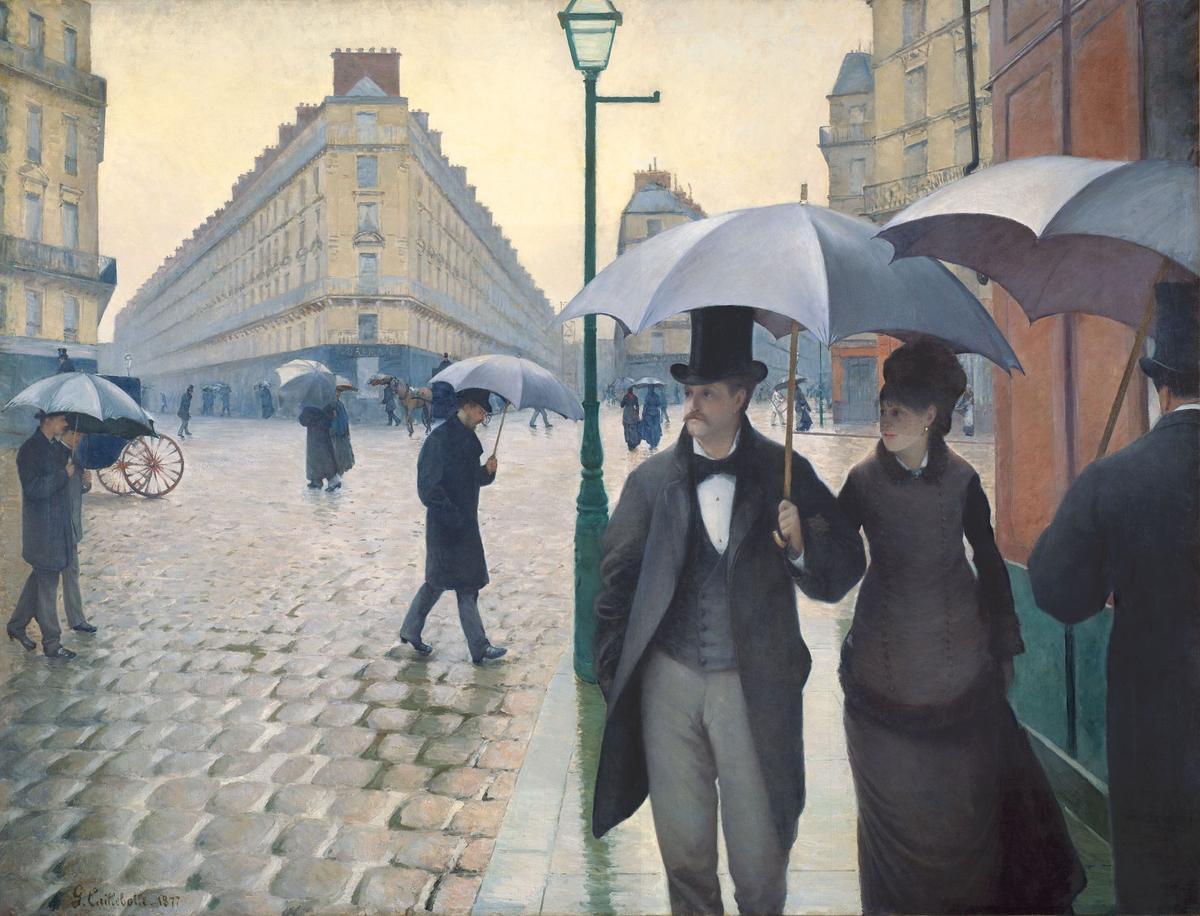Pintura de París en tiempo de lluvia, de Gustave Caillebotte. 