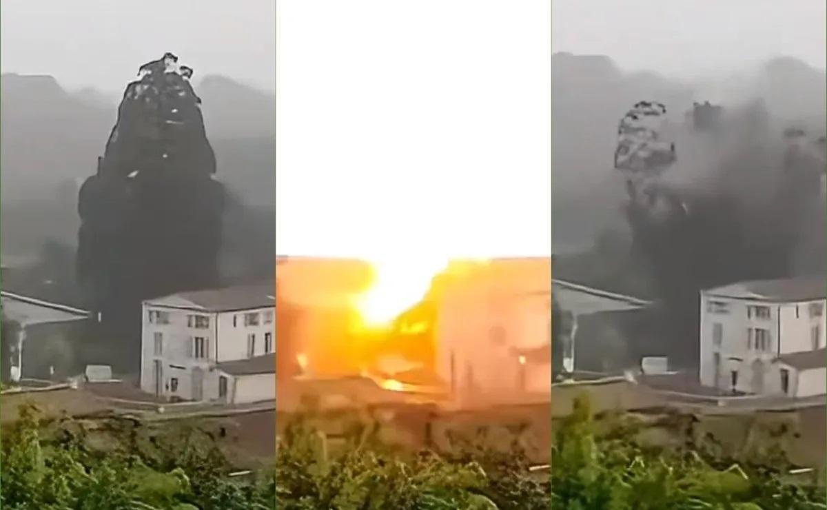 Antes y después de la caída del rayo sobre el árbol