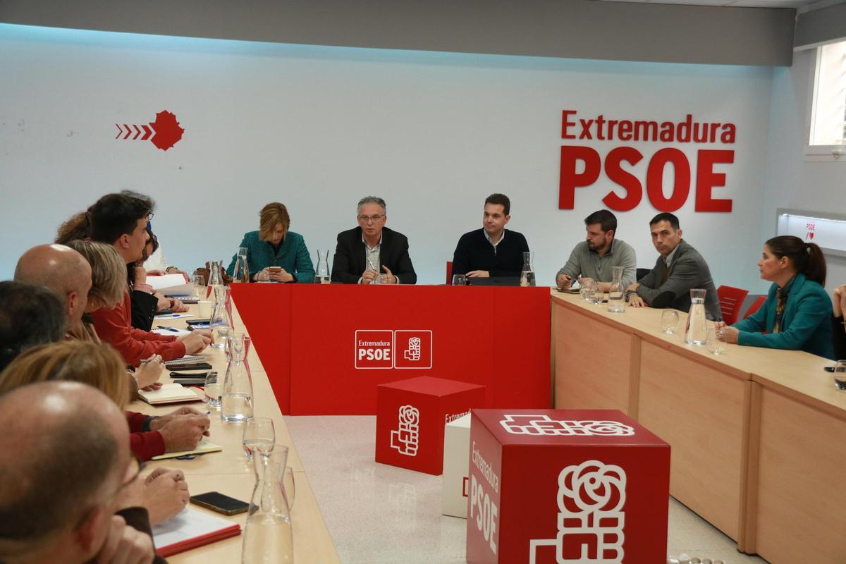 Reunión de la gestora del PSOE para decidir la dirección del Grupo Parlamentario Socialista en la Asamblea de Extremadura.