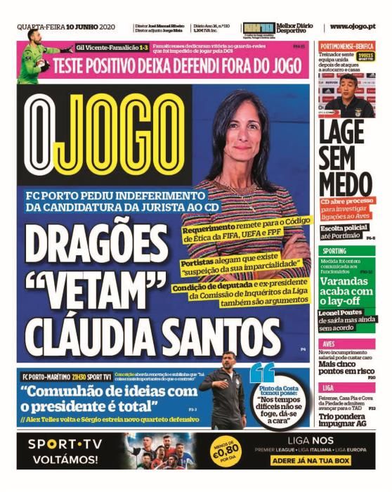 Portada O JOGO miércoles 10 junio 2020