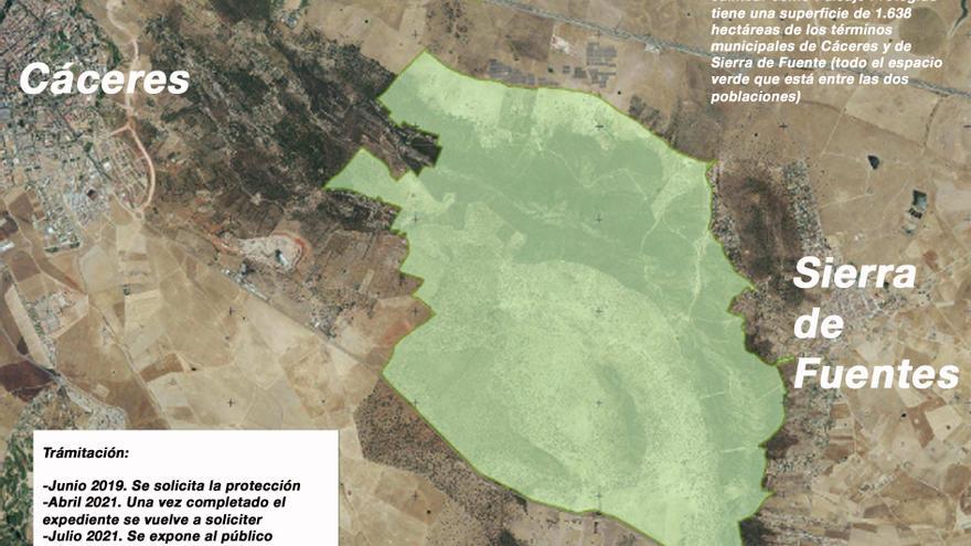 Espacio a preservar como Paisaje Protegido entre Cáceres y Sierra de Fuentes.