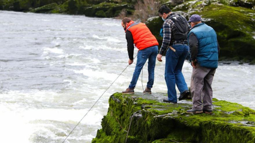 Pescadores de lamprea en las pesqueiras de Arbo. |   // ANXO GUTIÉRREZ