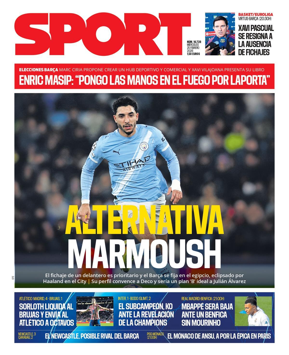 Esta es la portada de SPORT de hoy miércoles, 25 de febrero de 2026
