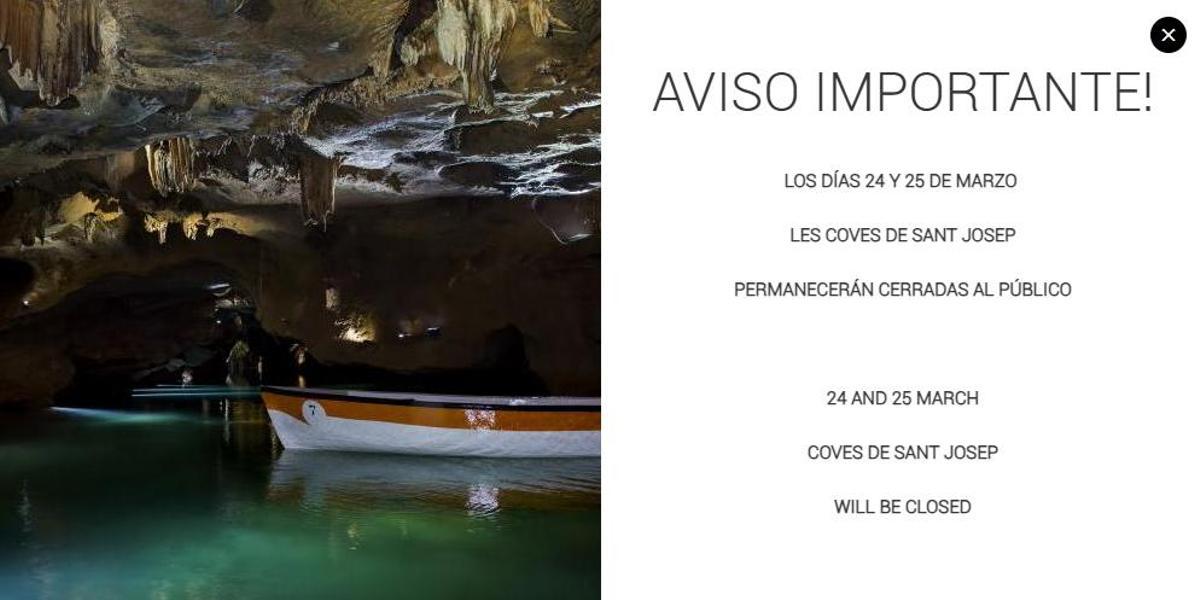 Les Coves permanecerán cerradas por el rodaje del programa de televisión.