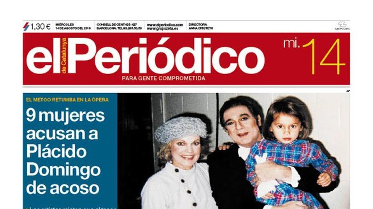 La portada de EL PERIÓDICO del 14 de agosto del 2019