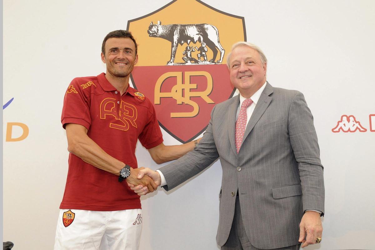Luis Enrique, durante su presentación con la Roma