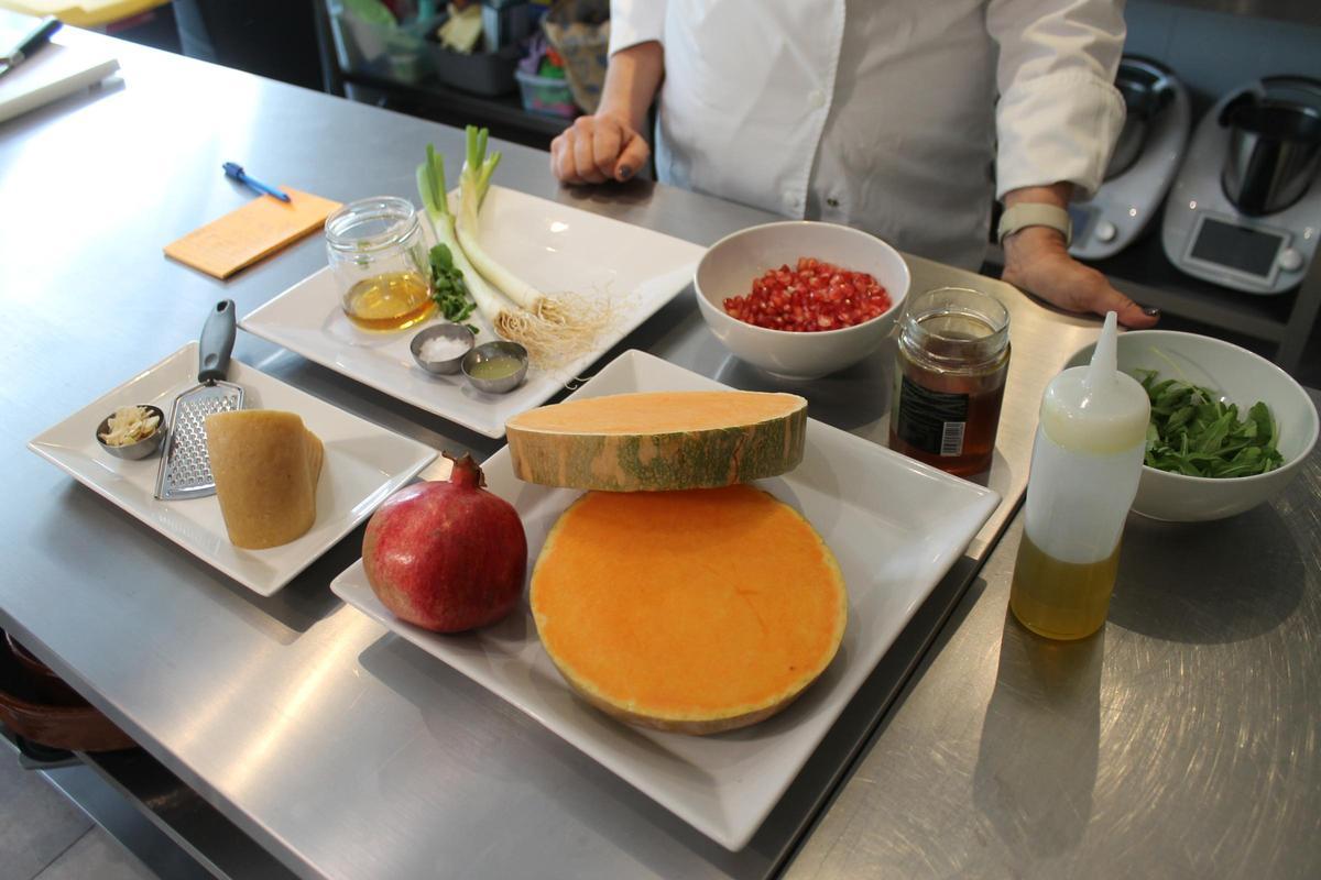 Ingredientes ensalada tibia de granada y calabaza