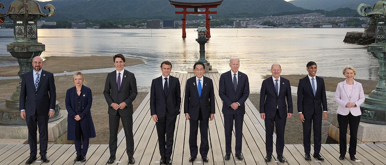 Charles Michel, Giorgia Meloni, Justin Trudeau, Emmanuel Macron, Fumio Kishida, Joe Biden, Olaf Scholz, Rishi Sunak y Ursula von der Leyen, este viernes en Hatsukaichi, Hiroshima. Charles Michel, Giorgia Meloni, Justin Trudeau, Emmanuel Macron, Fumio Kishida, Joe Biden, Olaf Scholz, Rishi Sunak y Ursula von der Leyen, este viernes en Hatsukaichi, Hiroshima.