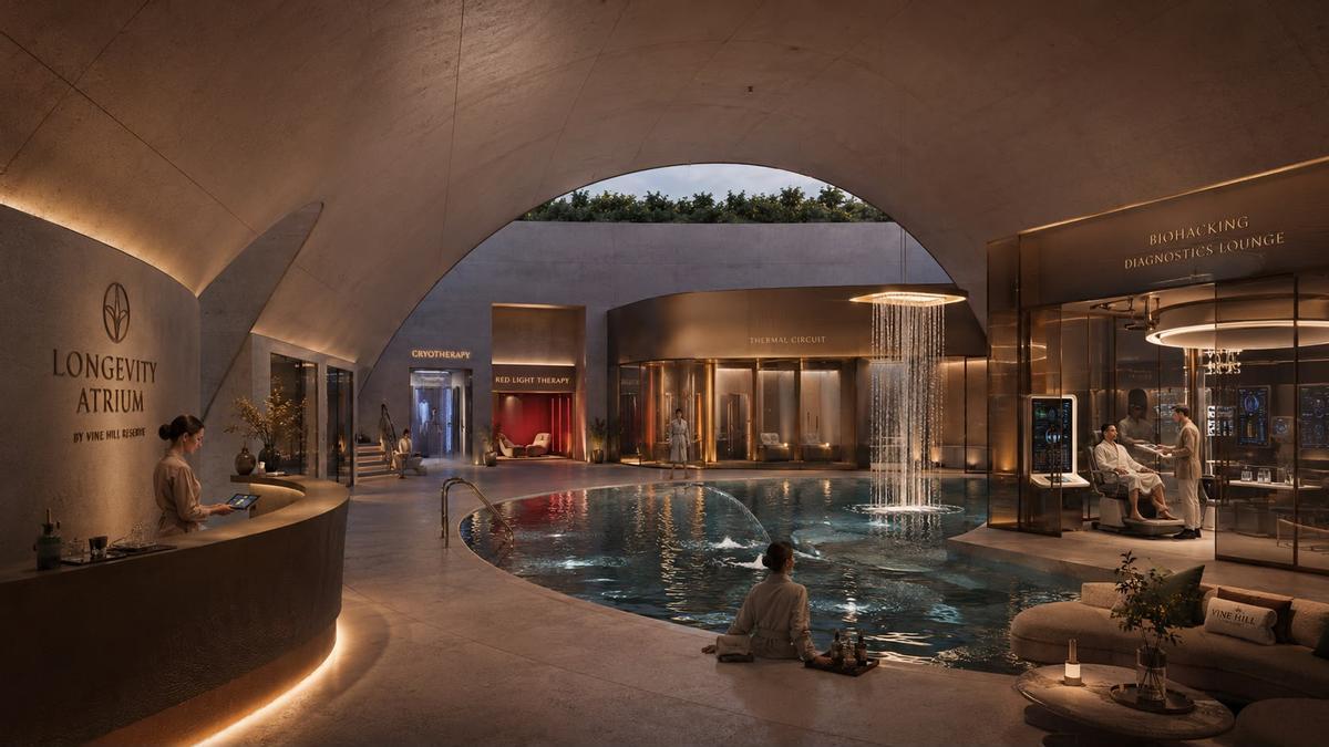 Simulación del centro de bienestar del resort.