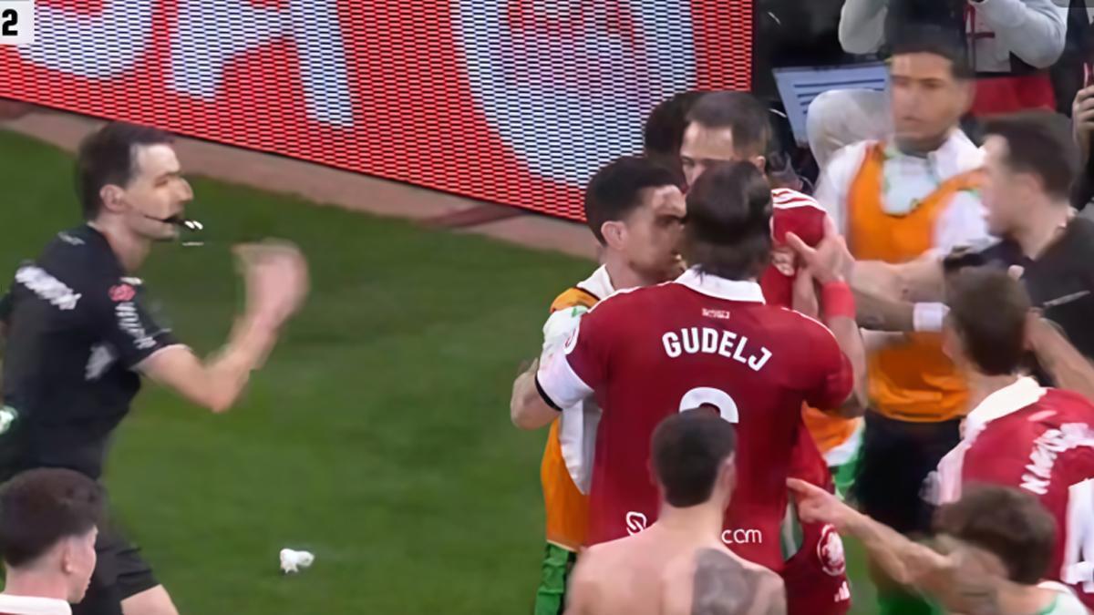 Hubo lío con el banderín del Betis tras el gol de Isaac Romero en La Cartuja Hubo lío con el banderín del Betis tras el gol de Isaac Romero en La Cartuja