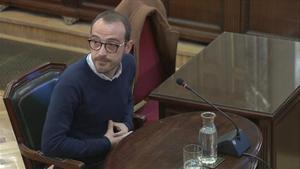 El responsable de Difusió Institucional de la Generalitat, Jaume Mestre, durante su testificación en el juicio del ’procés’.