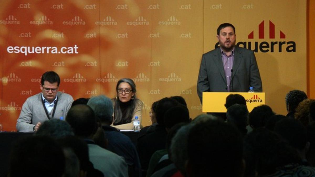 Oriol Junqueras, durante su intervención en el consejo de Esquerra, este sábado.