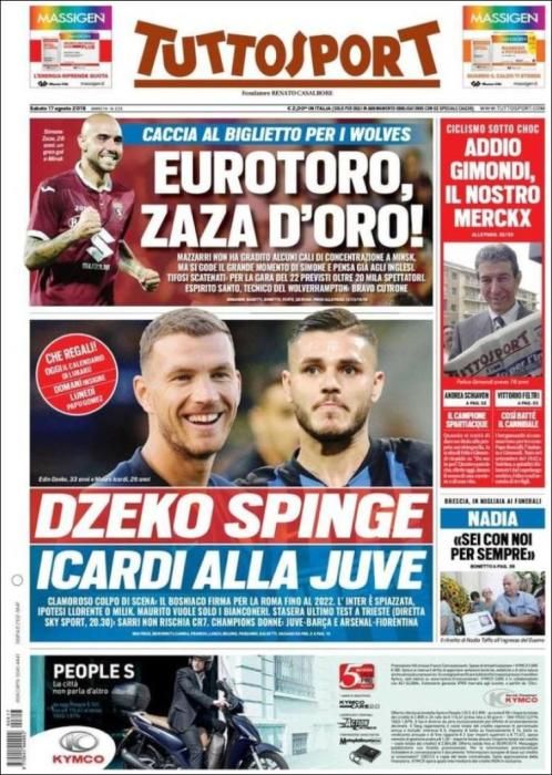 Portada TUTTOSPORT sábado 17 agosto 2019