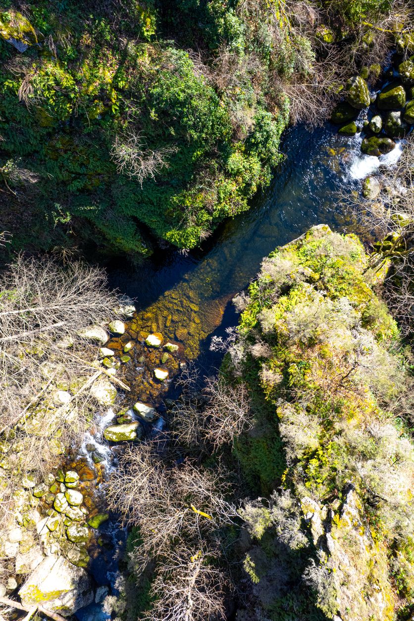 Vista aérea cenital con dron del río Mao.