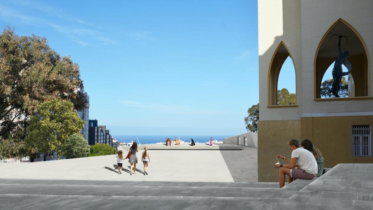 Plaza de nueva creación, junto el teatro, que será un mirador del casco y el mar.