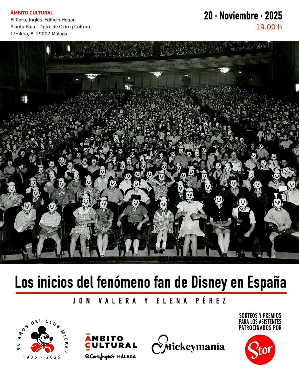 Cartel de la actividad del Club Mickey para hablar sobre los inicios del fenómeno fan en torno a Disney y muy especialmente en Málaga