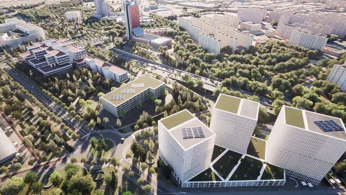 Vista aérea de cómo será el futuro polo biomédico de L'Hospitalet de Llobregat.
