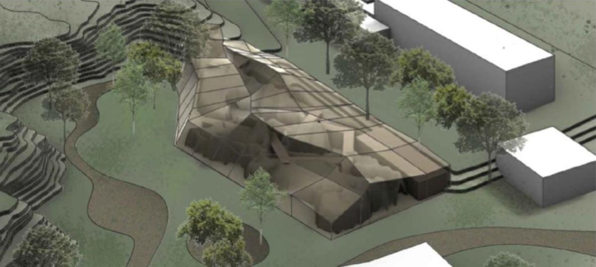 Proyección del edificio exterior donde se ubicará la neocueva.