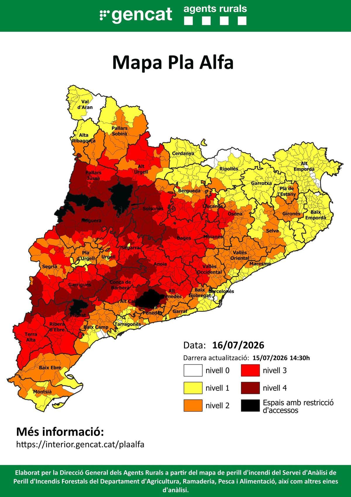 Mapa de los municipios con riesgo de incendio